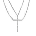 Rhodium Plated 925 Sterling Silver Multi Chain CZ Cross Necklace - STP01522