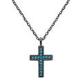 Black Rhodium Plated 925 Sterling Silver Turquoise Stone Cross Necklace - STP01539BP