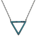 Black Rhodium Plated 925 Sterling Silver Turquoise Stone Open Triangle Necklace - STP01545BP