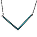 Black Rhodium 925 Sterling Silver Wide V Shape Turquoise Encrusted Necklace - STP01546BP
