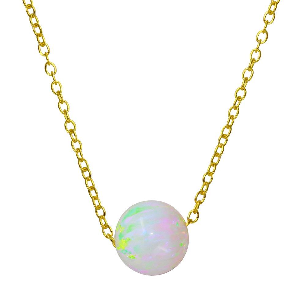 Gold Plated 925 Sterling Silver White Round Synthetic Opal Necklace - STP01563GP
