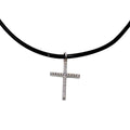 Rhodium Plated 925 Sterling Silver Rubber Cord Choker with CZ Cross - STP01567RH