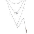 Rhodium Plated 925 Sterling Silver Triple Strand Bead Interlocked Rings and Fresh Water Pearl Necklace - STP01577RH