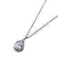 Rhodium Plated 925 Sterling Silver Collar with Dropped Clear Pear CZ Necklace - STP01581RH