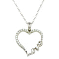 Rhodium Plated 925 Sterling Silver Heart and Love Word Necklace with CZ - STP01596