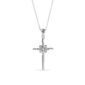 Rhodium Plated 925 Sterling Silver Cross and Flower Pendant Necklace with CZ - STP01621