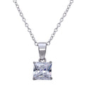 Rhodium Plated 925 Sterling Silver Square Clear CZ Solitaire Necklace - STP01629RH