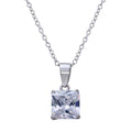 Rhodium Plated 925 Sterling Silver Clear Square CZ Solitaire Necklace - STP01630RH