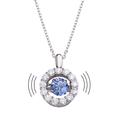 Rhodium Plated 925 Sterling Silver Open Round Dancing Blue CZ Pendant Necklace - STP01632BLU