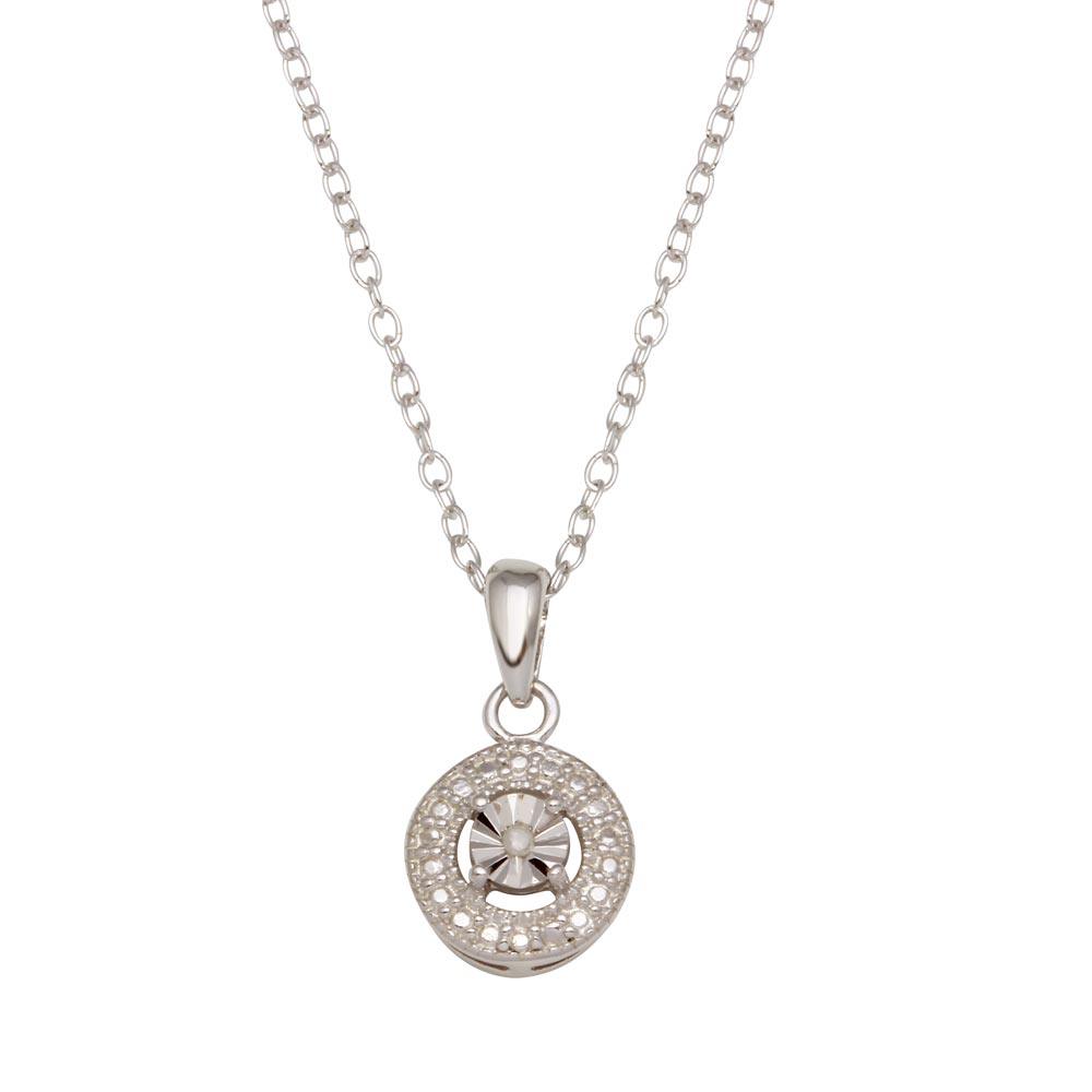 Rhodium Plated 925 Sterling Silver Round with Real Diamond Stone Necklace - STP01640