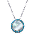 Rhodium Plated 925 Sterling Silver Round Opal Pendant Necklace with CZ - STP01649BLU