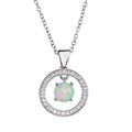 Rhodium Plated 925 Sterling Silver Open Circle Pendant Necklace with Synthetic Opal - STP01678RH
