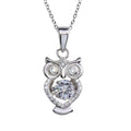 Rhodium Plated 925 Sterling Silver Owl Pendant Necklace with Dancing CZ - STP01683RH