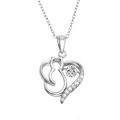 Rhodium Plated 925 Sterling Silver Cat Heart Necklace with Dancing CZ - STP01685