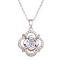 Rhodium Plated 925 Sterling Silver Open Flower Dancing CZ Necklace - STP01693