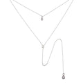 Rhodium Plated 925 Sterling Silver Double Chain Drop Necklace with CZ - STP01698RH