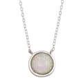 Rhodium Plated 925 Sterling Silver Disc Synthetic Opal Necklace with CZ - STP01744
