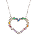 Rhodium Plated 925 Sterling Silver Rainbow Multi Color CZ Hearts Necklace - STP01745