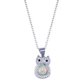 Rhodium Plated 925 Sterling Silver Owl Synthetic Opal Necklace with CZ - STP01748