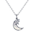 Rhodium Plated 925 Sterling Silver CZ Synthetic Mother of Pearl Star and Crescent Moon Necklace - STP01756