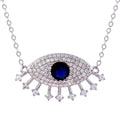 Rhodium Plated 925 Sterling Silver Large Evil Eye Pendant Necklace with Clear and Blue CZ - STP01758