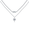 Rhodium Plated 925 Sterling Silver North Star CZ Dual Strand Necklace - STP01766