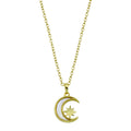 Gold Plated 925 Sterling Silver CZ Synthetic Mother of Pearl Star and Crescent Moon Necklace - STP01773GP