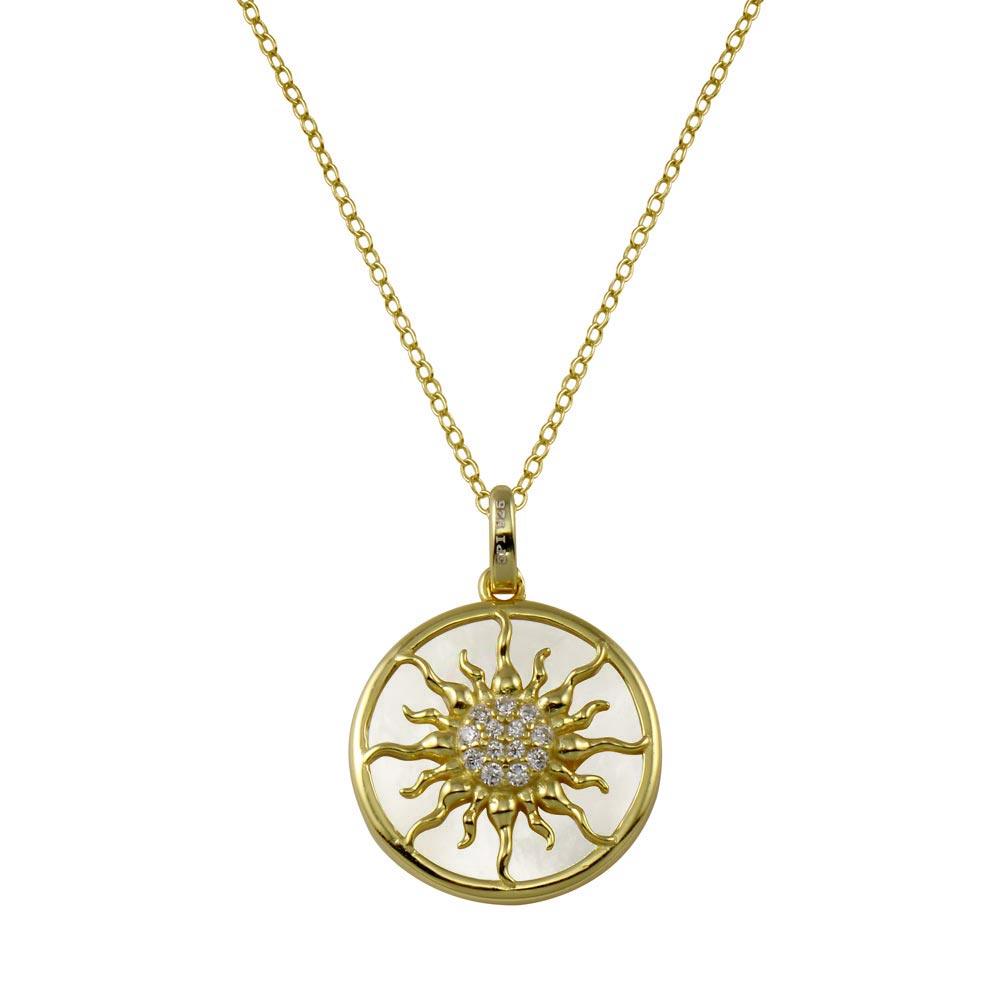 Gold Plated 925 Sterling Silver MOP CZ Sun Necklace - STP01776