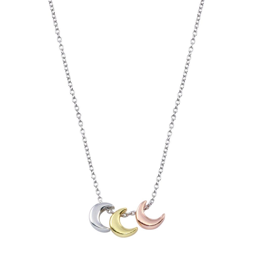 Rhodium Plated 925 Sterling Silver Multi Color Moon Necklace - STP01795