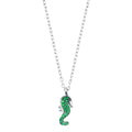 Rhodium Plated 925 Sterling Silver Green Seahorse Necklace - STP01797