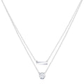 Rhodium Plated 925 Sterling Silver Double Strand CZ and Bar Necklace - STP01798