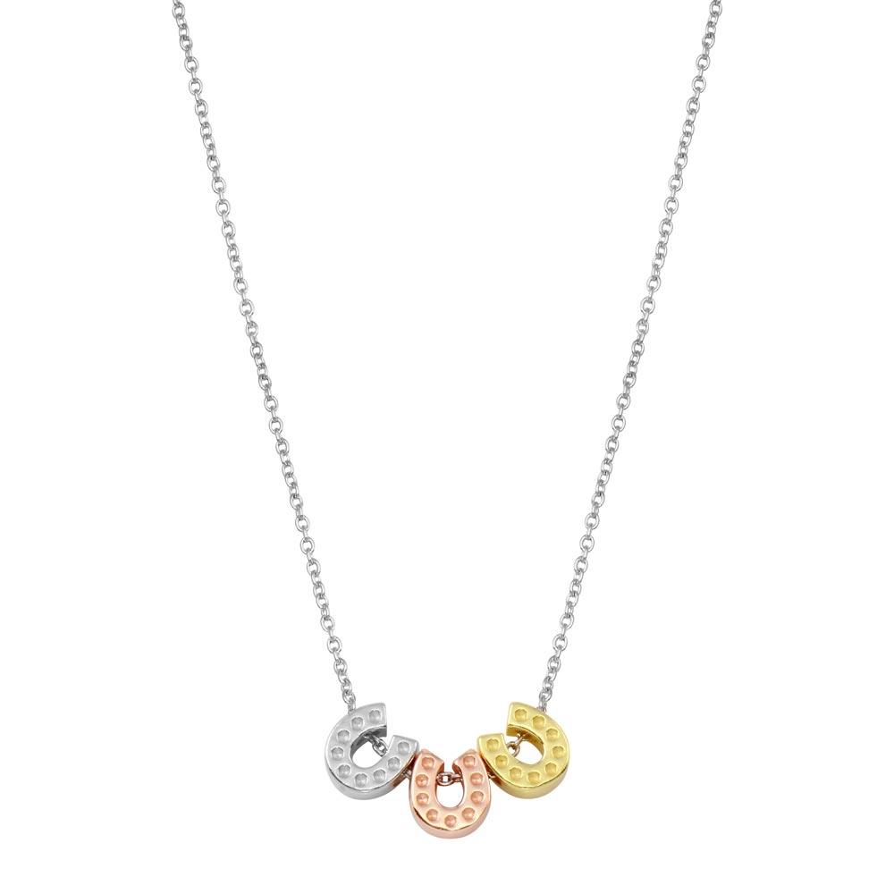 Rhodium Plated 925 Sterling Silver Multicolor Horseshoe Necklace - STP01799