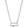 Rhodium Plated 925 Sterling Silver CZ Oval Necklace - STP01801RH