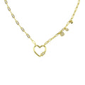 Gold Plated 925 Sterling Silver Heart CZ Paperclip Necklace - STP01802GP