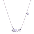 Rhodium Plated 925 Sterling Silver Love Mother of Pearl and CZ Necklace - STP01810