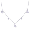 Rhodium Plated 925 Sterling Silver Dangling Heart Clear CZ Necklace - STP01814