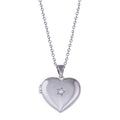 Rhodium Plated 925 Sterling Silver Heart Locket Star Clear CZ Necklace - STP01821