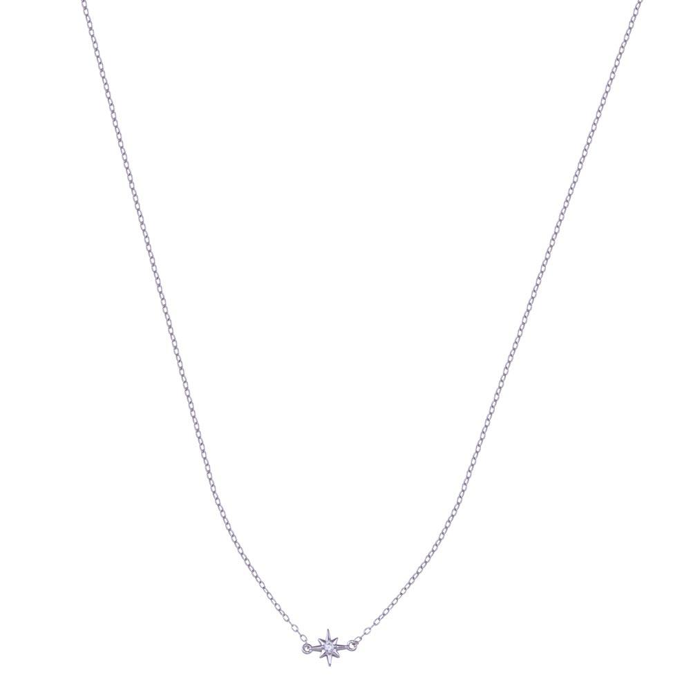 Rhodium Plated 925 Sterling Silver Northstar Clear CZ Necklace - STP01823