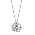 Rhodium Plated 925 Sterling Silver CZ Open Magnetic Flower Heart Necklace - STP01827