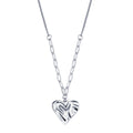 Rhodium Plated 925 Sterling Silver Creased Heart Necklace - STP01828