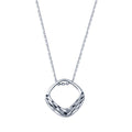 Rhodium Plated 925 Sterling Silver Square Diamond Cut Pendant Adjustable Necklace - STP01830