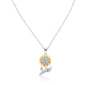 Rhodium Plated 925 Sterling Silver 2 Tone Sunflower CZ Pendant - STP01843