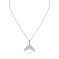 Rhodium Plated 925 Sterling Silver Whale Tail Clear Baguette CZ Necklace - STP01845