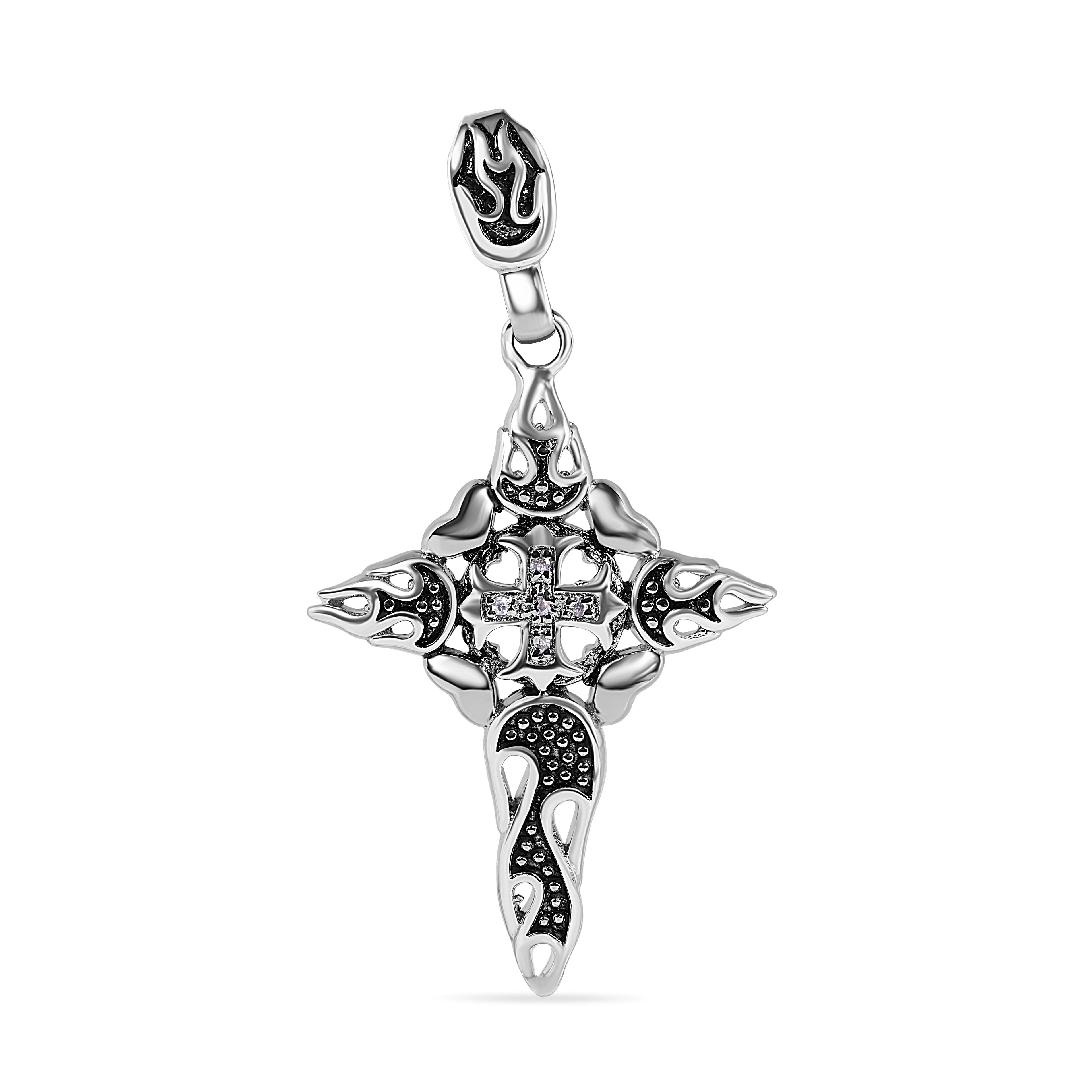 925 Sterling Silver Rhodium 2 Tone Silver Cross Cross Pendant - STPM00002