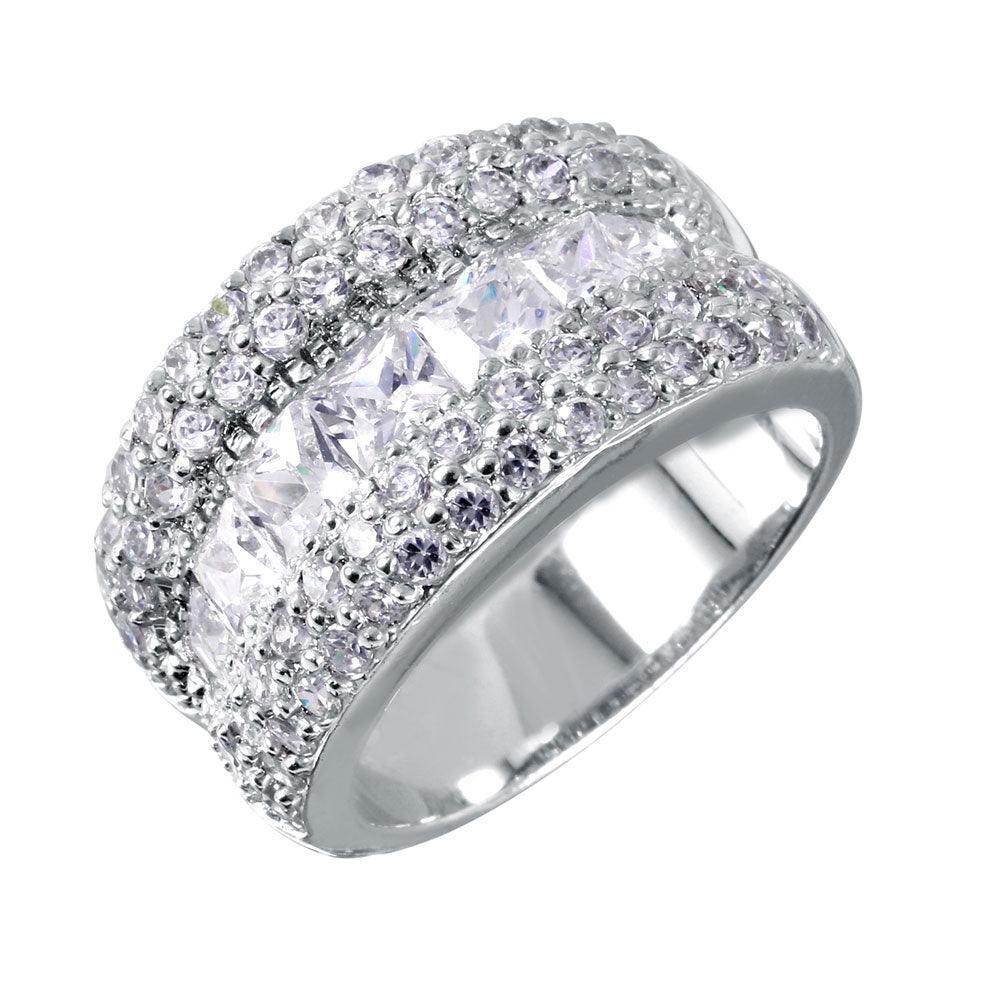 Silver 925 Rhodium Plated 3 Row CZ Ring - STR00009