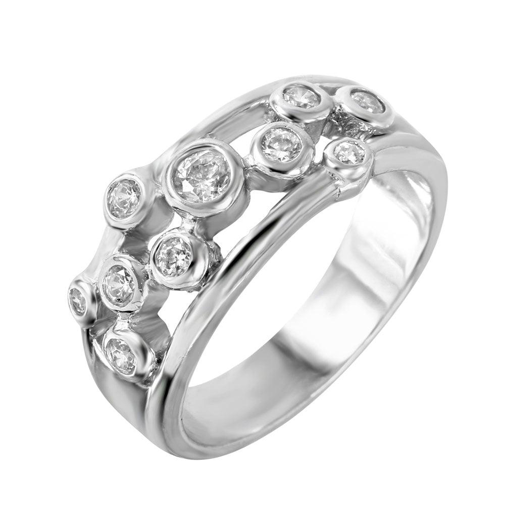 Silver 925 Rhodium Plated Pattern CZ Ring - STR00003
