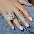 Silver 925 Rhodium Plated Clear Pave Set CZ Flower Ring - STR00521