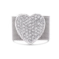 Silver 925 Rhodium Plated Multi Chain CZ Heart Ring - STR00067