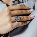 Silver 925 Rhodium Plated Bent Target CZ Ring - STR00092