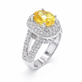 Rhodium Plated 925 Sterling Silver Yellow CZ Cocktail Ring - STR00100